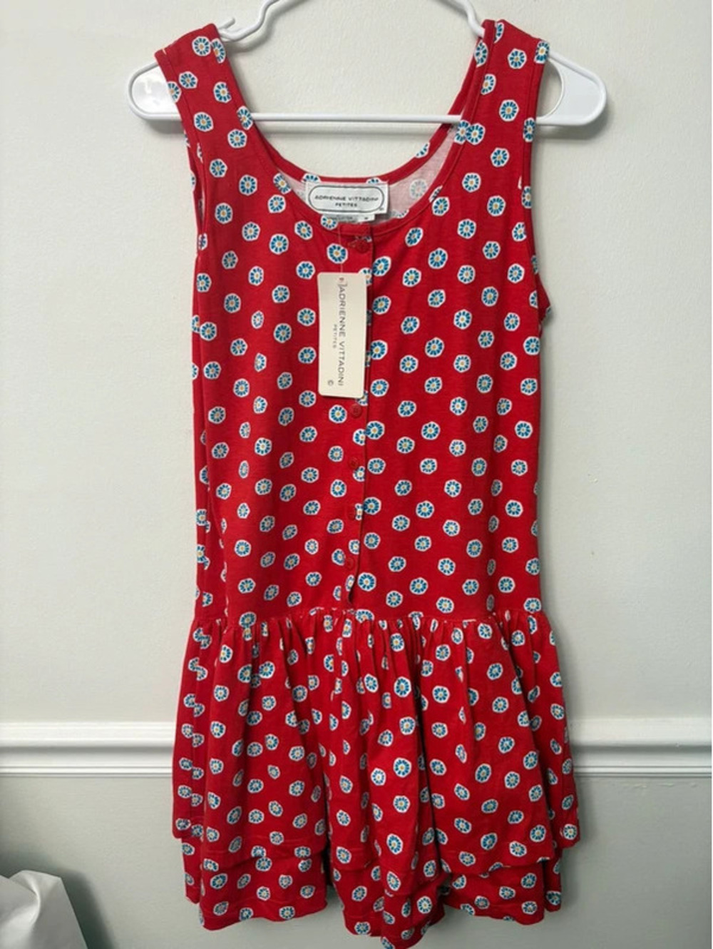 Vintage Adrienne Vittadini Petites Dress Small NWT Red Cotton Drop Waist Mini